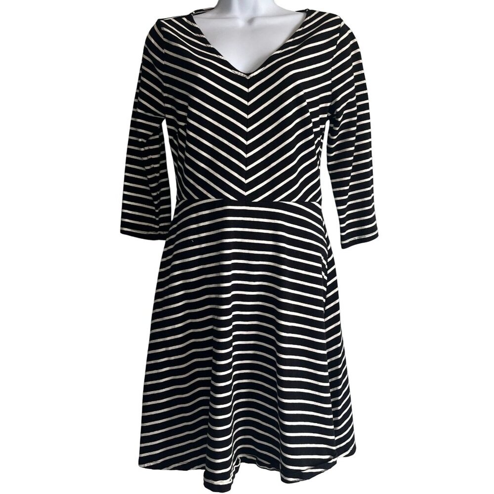 Old Navy Womens V-Neck‎ A-Line Mini Dress Black with White Stripes Size Small
